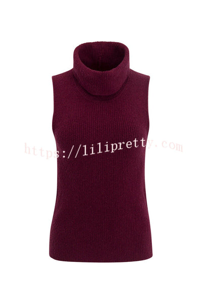 Comfortable Season Ribbed Knit Turtleneck Sleeveless Relaxed Sweater