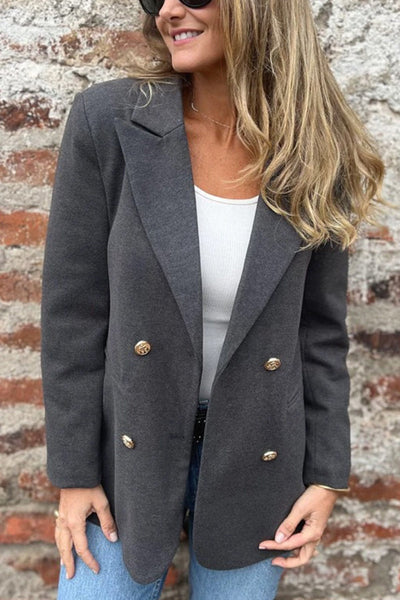Solid Color Lapel Long Sleeve Loose Casual Blazer