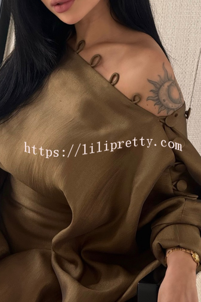 Solid Color Button-down Collar Elegant Kaftan Robe Maxi Dress