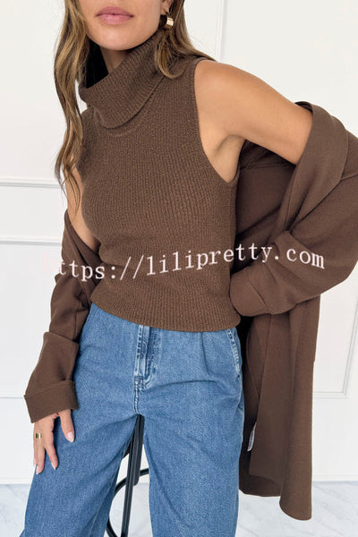 Comfortable Season Ribbed Knit Turtleneck Sleeveless Relaxed Sweater