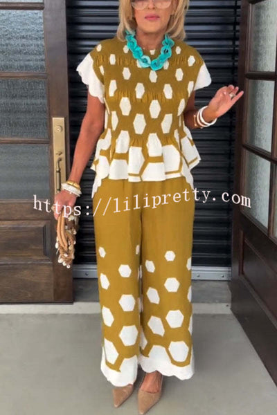 Tied To Charm Polka Dot Smocked Short Sleeve Top And Elastic Waist Pocket Loose Pants Set