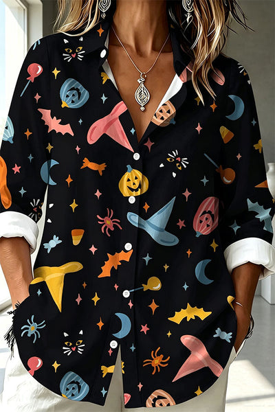 Halloween Shirt Featuring Bat and Jack-o'-lantern Patterns