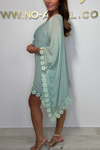 Solid Color Casual Lace Loose Cover Up Mini Dress