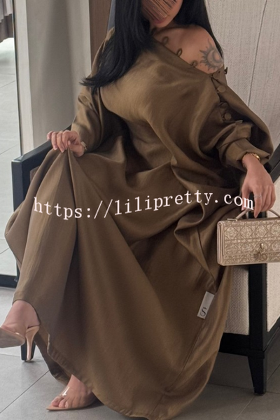 Solid Color Button-down Collar Elegant Kaftan Robe Maxi Dress