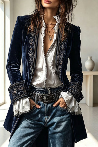 Aurelia Embroidered Velvet Tailored Blazer