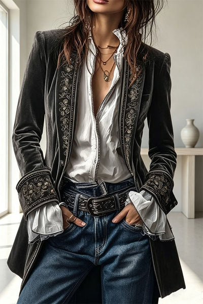 Aurelia Embroidered Velvet Tailored Blazer