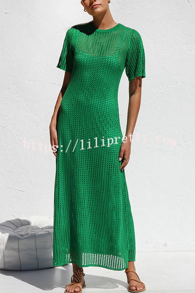 Sunkissed Shores Crochet Knit Short Sleeve Lightweight Maxi Dress(separate Slip)