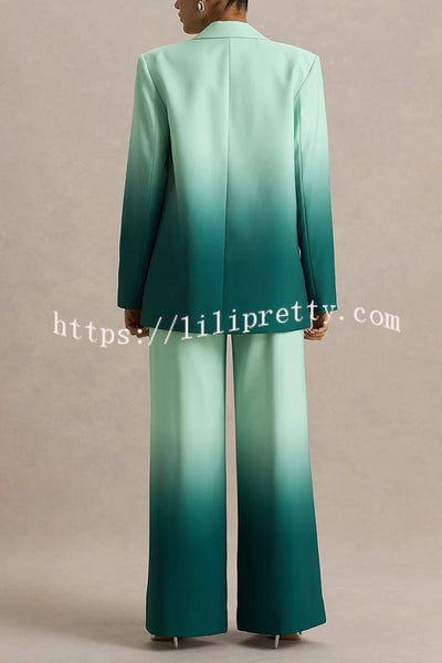 Enya Ombre Print Single Button Long Sleeve Lapel Loose Blazer