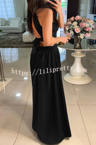 Solid Color Sexy Cross Tie Backless Maxi Dress