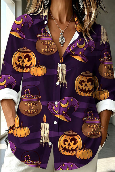 Halloween Shirt Featuring Bat and Jack-o'-lantern Patterns
