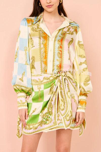Vacay Mode Satin Unique Print Tie-up Design Wrap Mini Dress