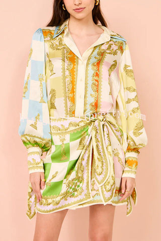 Vacay Mode Satin Unique Print Tie-up Design Wrap Mini Dress