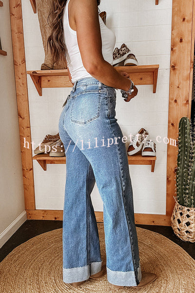 Fashion High Waist Pocket Casual Straight Jeans