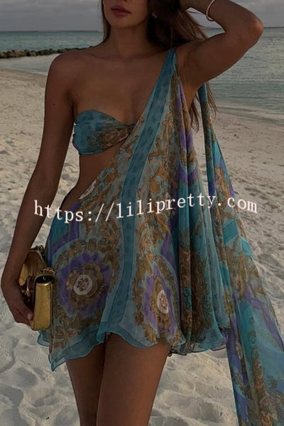 Antari Pleated Tube Top One Shoulder Tie-up Vacation Mini Dress