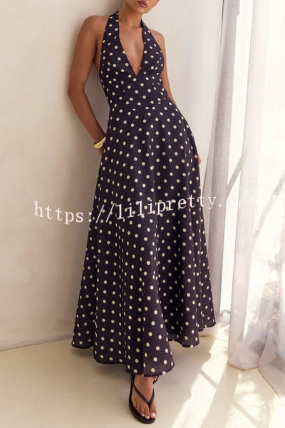 Floral Print V-neck Backless Tie-up Fitted Waist Elegant Maxi Dress