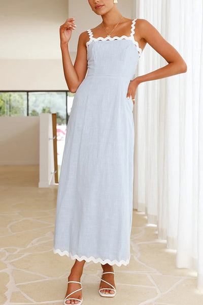 Fashionable Ric Rac Trim Suspender Bow Tie Slim Maxi Dress