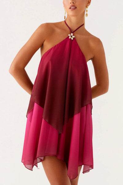 Fashionable Gradient Halter Neck Loose Backless Mini Dress