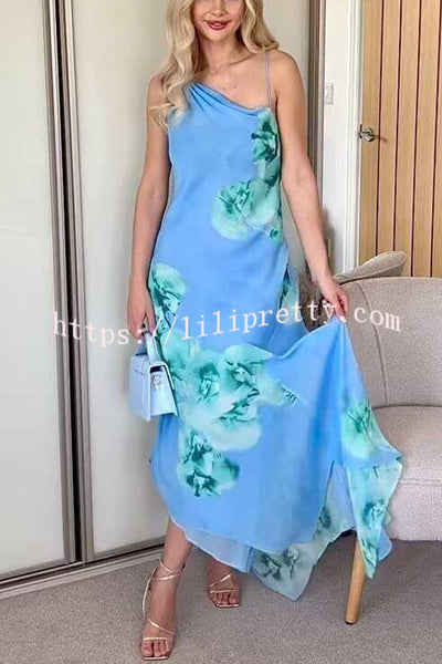 Floral Print Irregular Hem Open Back Strap Maxi Dress