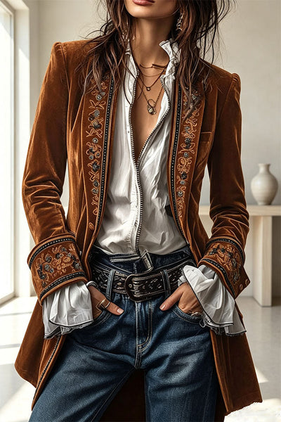 Aurelia Embroidered Velvet Tailored Blazer