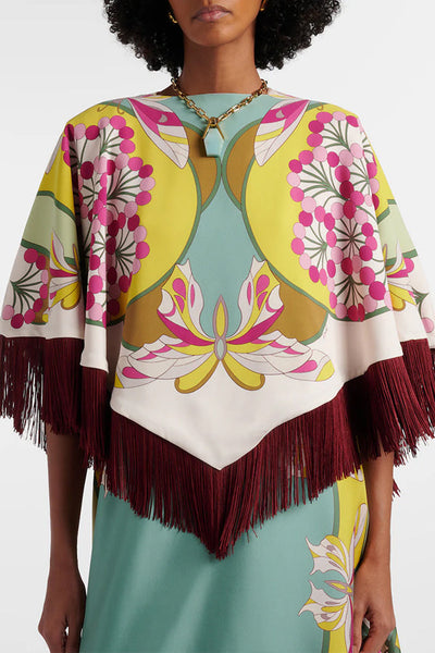 Ethnic-style Floral Pattern Tassel Trim Loose Cape Top