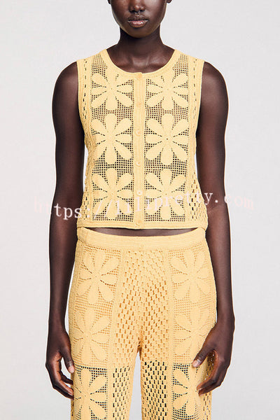 Fashion Embroidered Hollow Sleeveless Round Neck Knitted Vest