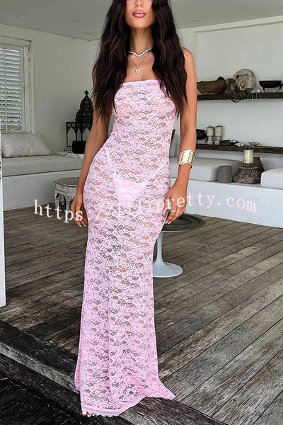 Mermaid Era Sexy Lace Tube Slim Fit See Through Maxi Dress