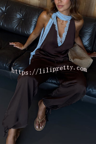 Sunday Social Satin Drawstring Elastic Waist Pocketed Loose Jogger Pants