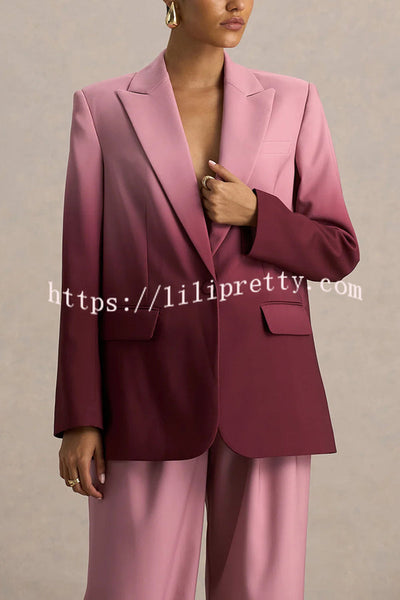 Enya Ombre Print Single Button Long Sleeve Lapel Loose Blazer