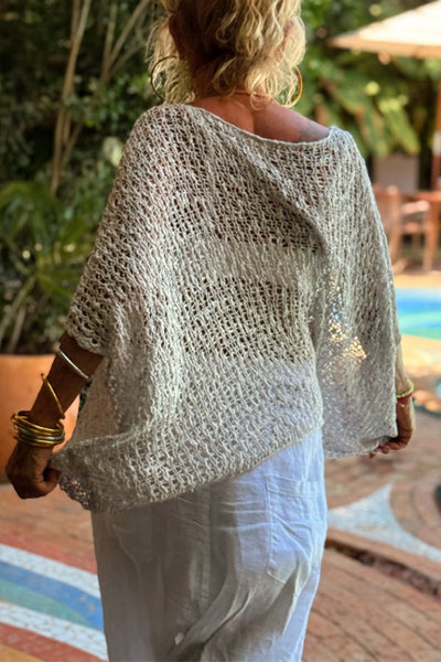 Solid Color Loose-fitting Openwork Casual Knitted Cover-up Top