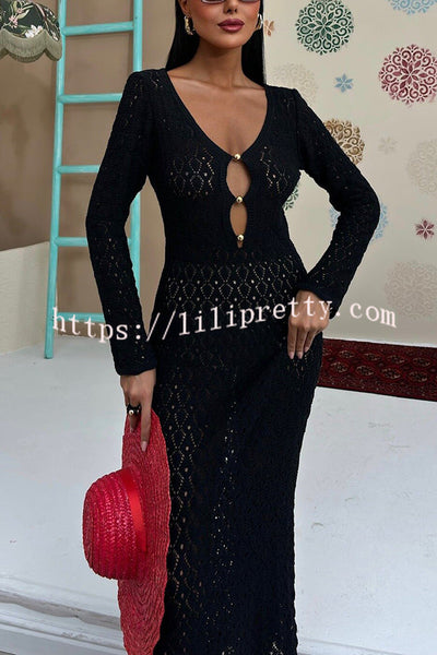 Fashion V-neck Long-sleeved Hollow Slim Maxi Dress