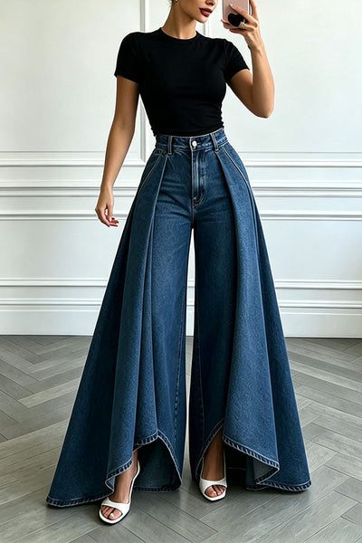High-Waist Overlay Wide-Leg Jeans