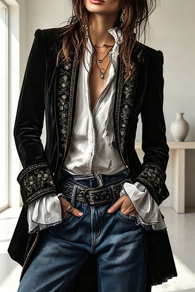 Aurelia Embroidered Velvet Tailored Blazer