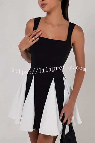 Elegant Contrast Stitching Suspenders Slim Mini Dress