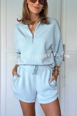 Travel Partner Half-Zip Neck Long Sleeve Sweatshirt and Elastic Waist Pocket Shorts Set