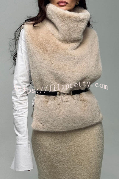 Warm and Stylish Shaggy Eco-fur Stand Collar Side Slit Vest