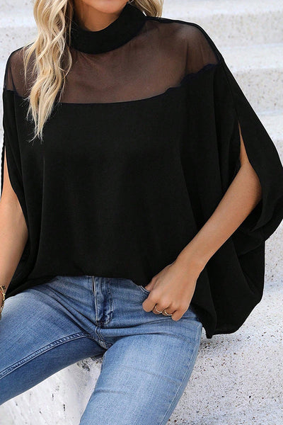 Fashionable Mesh Splicing Loose Casual Top