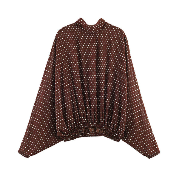 Seraphina Flowing Lantern-Sleeve Polka Dot Blouse