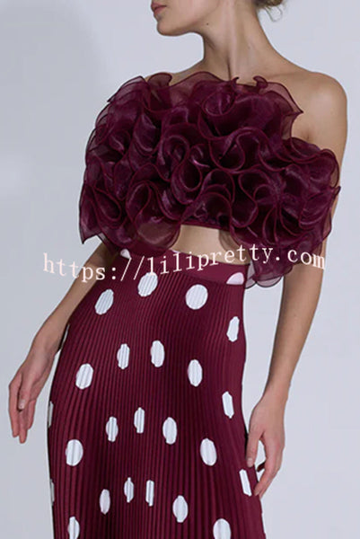 Eye-catching Organza Multi-layer Petal Ruffles Details Strapless Tank