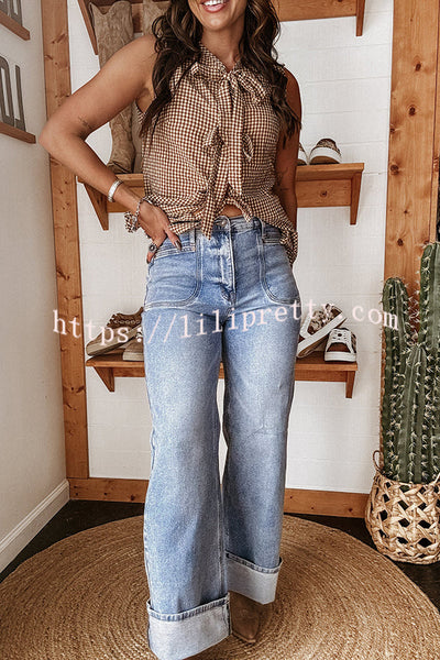 Fashion High Waist Pocket Casual Straight Jeans