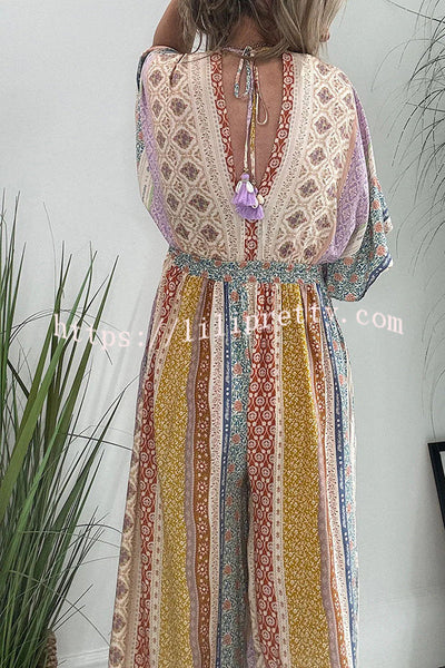 Lilipretty® Last Queen Retro Floral Flare Sleeve Pocketed Loose Wide Leg Jumpsuit