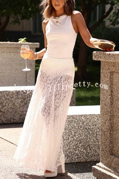 Brighten My Day Floral Lace High Rise Flare Umbrella Maxi Skirt