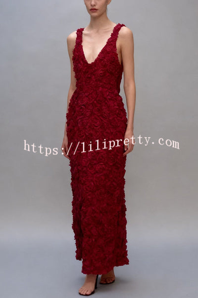 Three-dimensional Flower Sexy V-neck Slim Maxi Dress