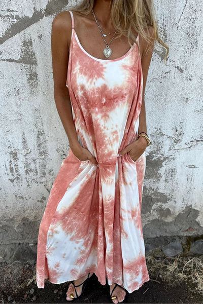 Zebra Print Suspender Pocket Loose Backless Maxi Dress