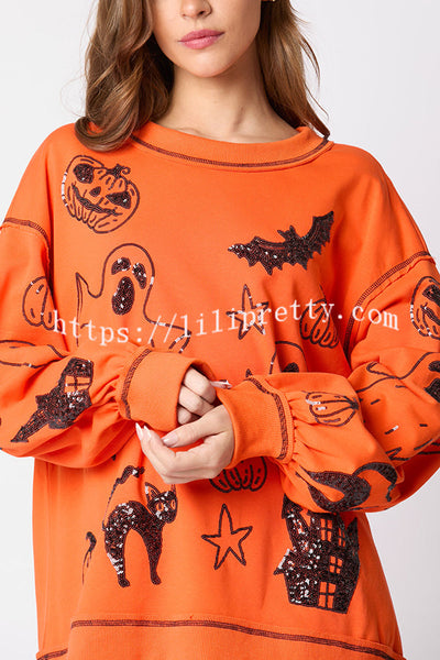Halloween Graffiti Sequined Loose Casual Sweatshirt