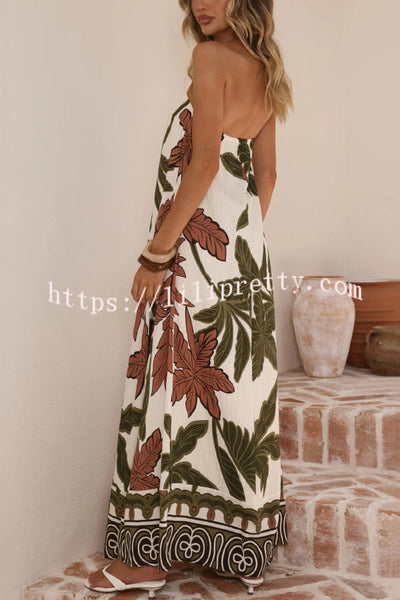 Botanical Print Sleeveless Off-shoulder Resort-style Loose Maxi Dress
