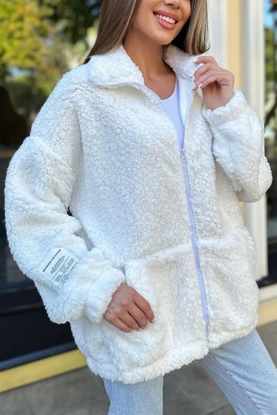 Solid Color Casual Long Sleeve Zipper Pocket Loose Jacket