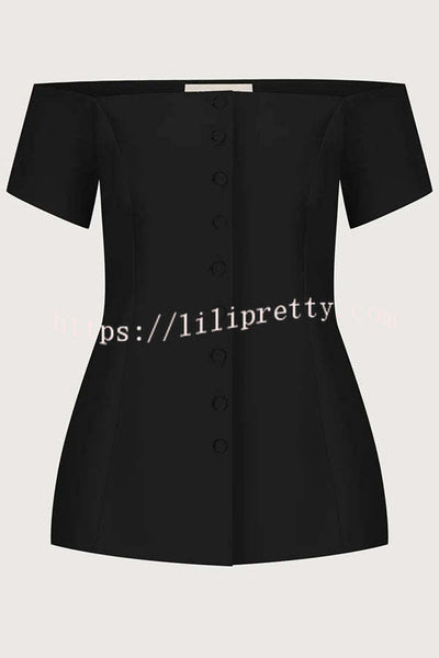 Solid Color Off-the-shoulder Single-breasted Top and Casual Pocket Straight-leg Pants Set