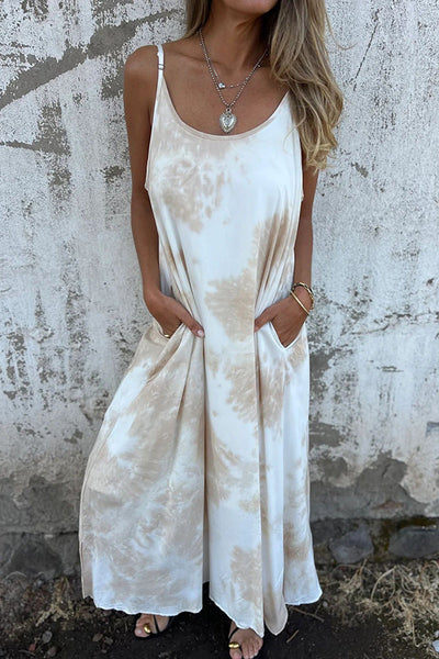Zebra Print Suspender Pocket Loose Backless Maxi Dress