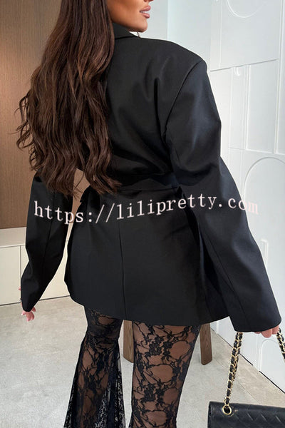 Chic Moment Lapel Long Sleeve Belt Pocketed Oversized Blazer