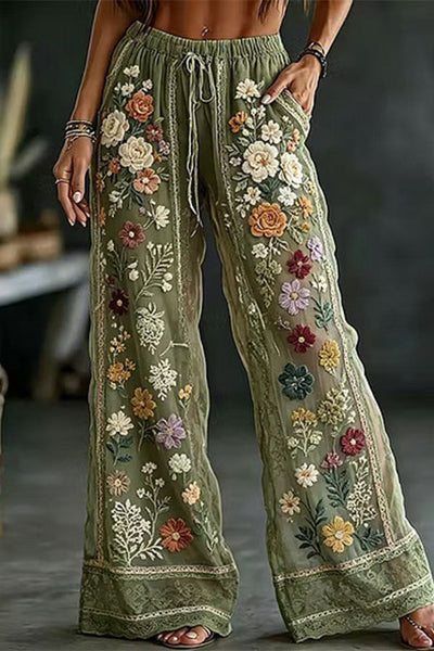 Halloween Dark-themed Printed Wide-Leg Pants